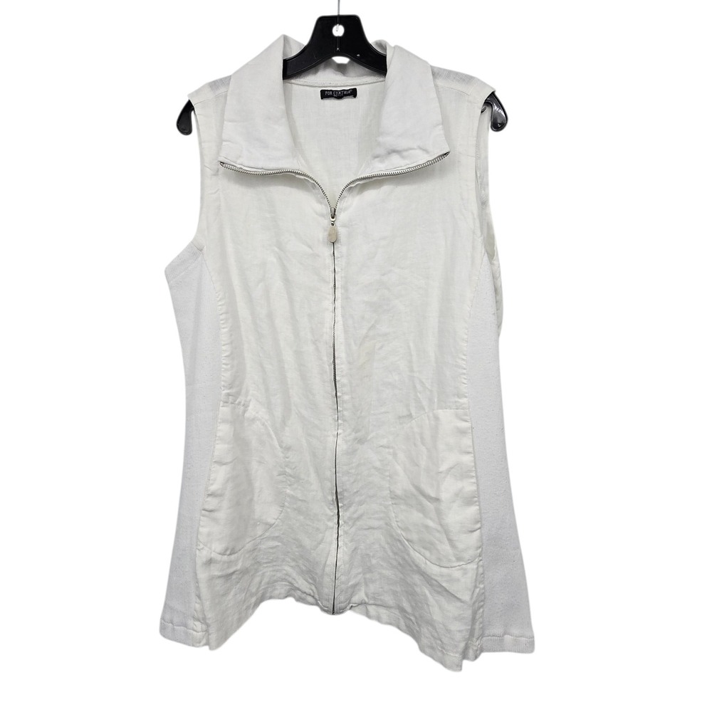 For Cynthia Linen Vest Women's 2X White Beach Resort Lagenlook Coastal Vacation